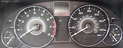 2.5 L Legacy and Outback Instrument display with speedometer to 150