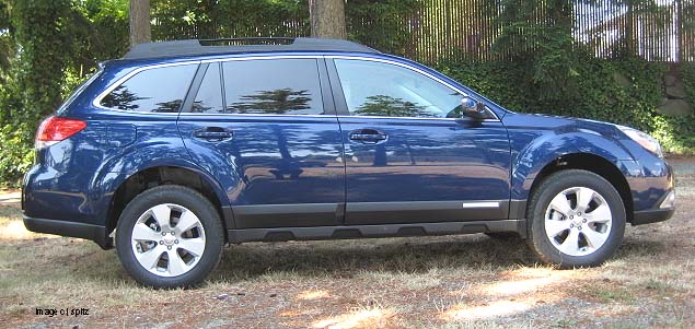 side view, 2010 Outback, azurite blue shown