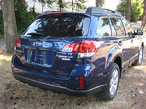 azurite blue Outback, rear view