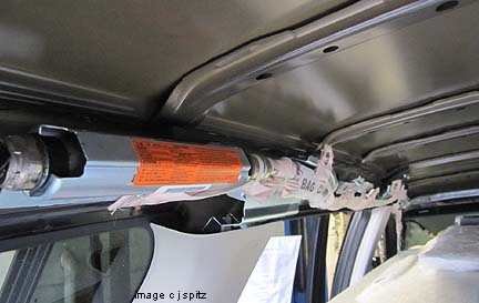 close-up of side custain airbag, 2011 Subaru Outback