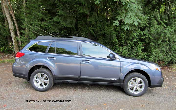 side view 2013 blue subaru outback