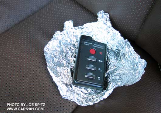 disable a 2013, 2014 Outback Special Appearance Package keyless access key by wrapping in foil