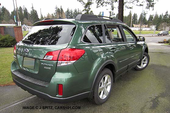 rear view, 2014 Subaru Outback Cypress Green color