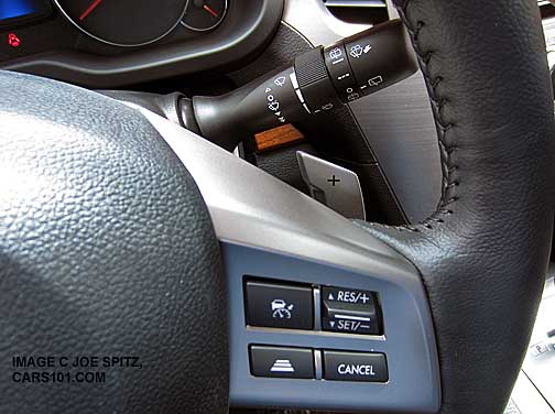 subaru outback steering wheel, cruise control buttons, eyesight model shown