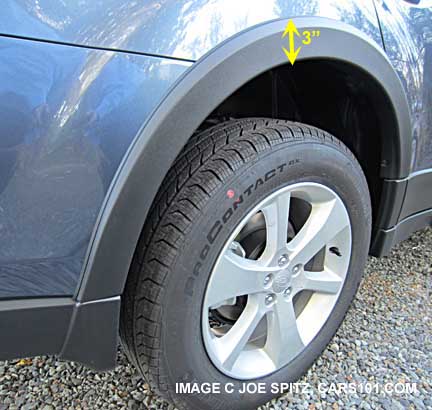 2014 Outback optional wheel arch moldings are 3" high and fully cover the wheel arch area.