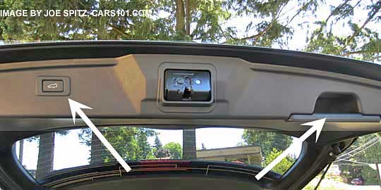 the rear gate on a 2016 and 2015 Outback with a power rear gate has a power gate open/close button and rear grab handle