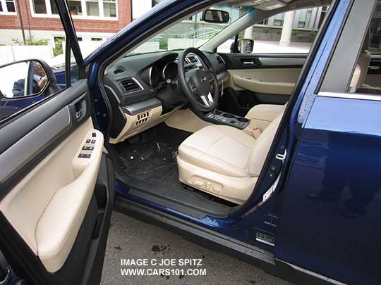 2015 Outback Premium, lapis blue color shown,  power seat height adjustment  warm ivory