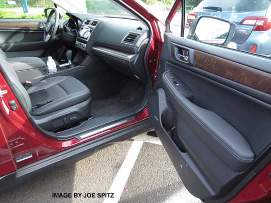 2015 and 2016 Outback Limited passenger side, wood trim, off black leather interior