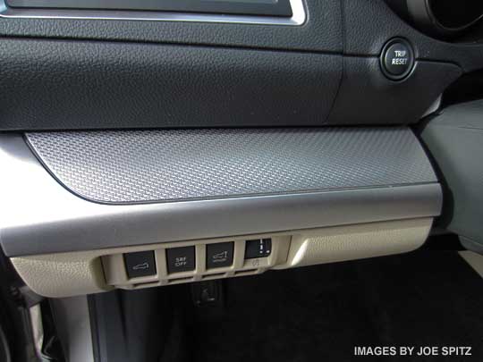 close-up on 2015 Outback silver textured dash trim, on 2.5i and Premium models