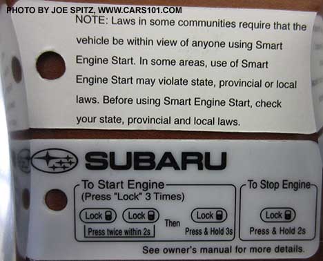 2015 Legacy and Outback keyless access remote engine start instructions