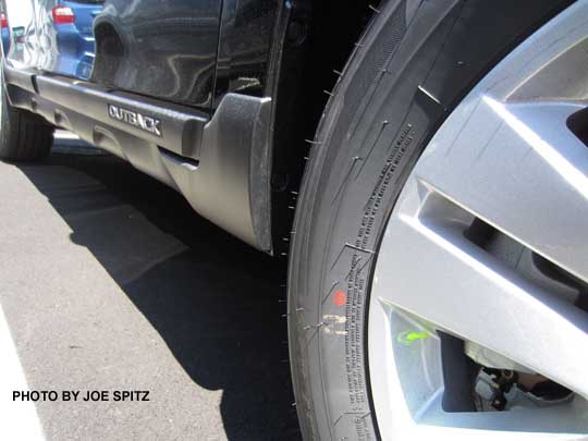 2015 Outback lower cladding, shown looking toward rear. No optional splash guards