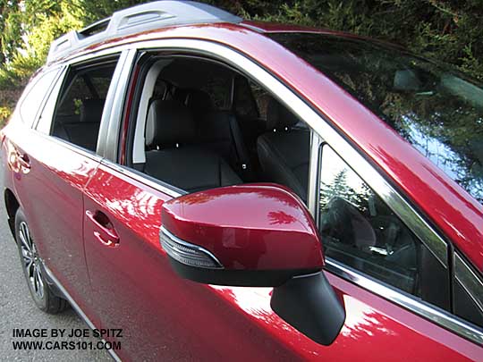 2015 Outback Limited and Premium with optional eyesight outside mirror with built-in turn signals, Venetian Red shown