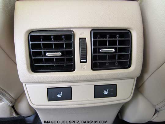 2015 Outback high/low heated rear seat buttons are on the back of the console
