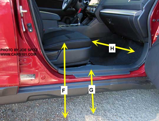 2016, 2015 Subaru Outback front passenger seat front/back and height measurements