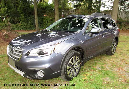 2015 Outback with optional body side moldings and wheel arch moldings. Twilight Blue shown.