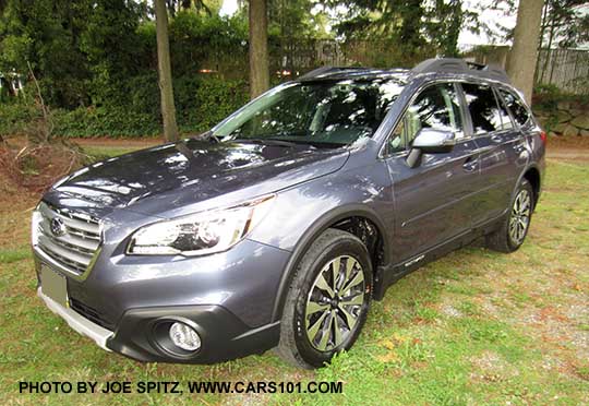 2015 Outback with optional body side moldings and wheel arch moldings. Twilight Blue shown.