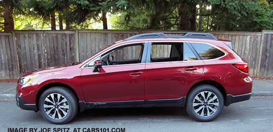 side view 2015 Outback Limited, Venetian Red shown