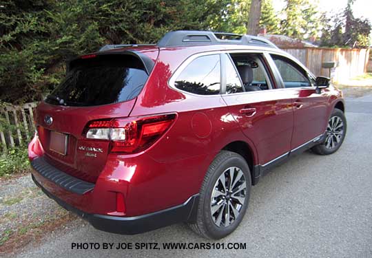 rear view 2015 Outback Limited, venetian red color shown