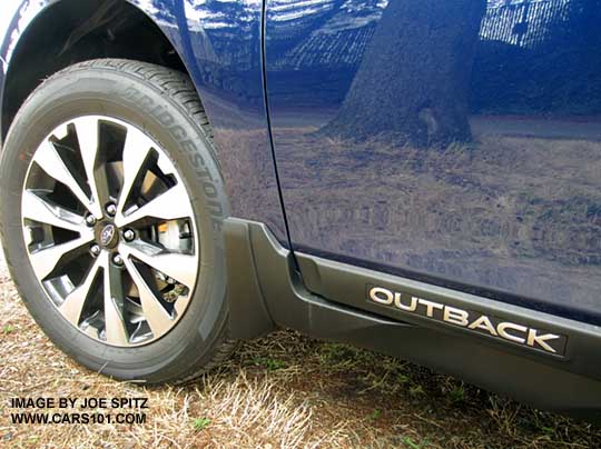 2015 Lapis Blue outback with optional splash guards. front wheel shown