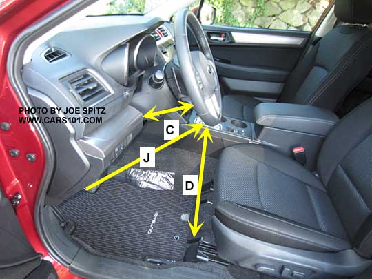2016 and 2015 Subaru Outback steering tilt and telescoping movement measurements