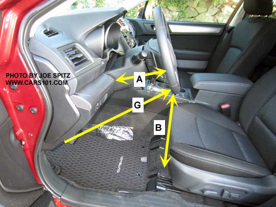 2016 and 2015 Outback steering wheel telescoping and tilting measurements