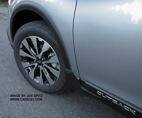 2015 Outback optional wheel arch moldings, front wheel, ice silver shown