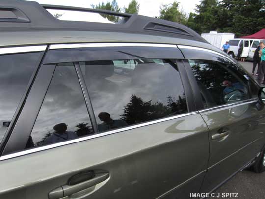 2016 and 2015 Subaru Outback optional side window drip moldings. Dealer installed only.