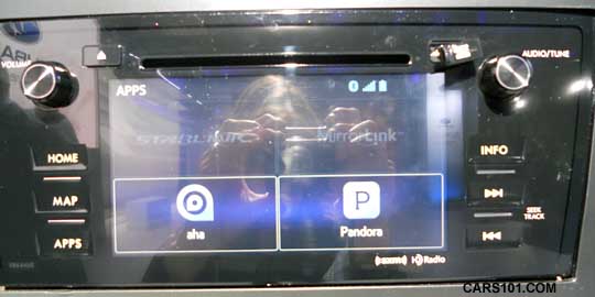 2015 Outback audio system Pandora, Aha app screen shot at the NY Auto Show, 4/14