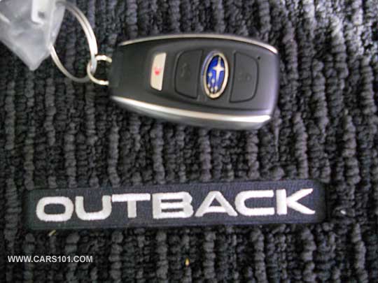 new keyless access key on the new Outback logo carpeted floor mat