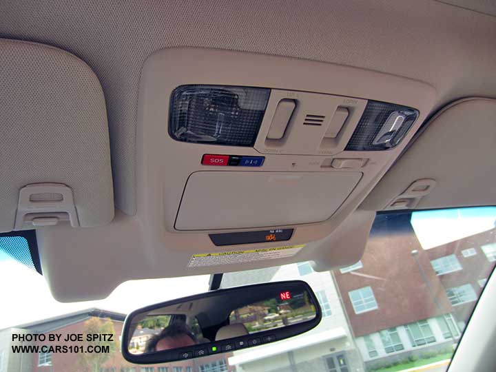 2016 Outback eyesight cameras, dimming rear view mirror with compass/Homelink, and overhead console with Starlink buttons, map lights, sunglasses/garage door opener storage, mooroof controls, bluetooth microhone etc