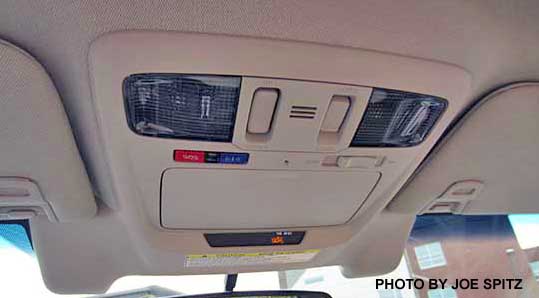 2016 Subaru Outback overhead console with optional Eyesight and standard Starlink connected services buttons