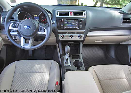 2016 Outback 2.5i  base model ivory cloth interior with the 6.2" audio with physical buttons. Warm ivory cloth shown.