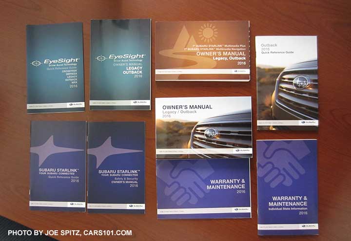 2016 Outback owner's manuals and information pamphlets