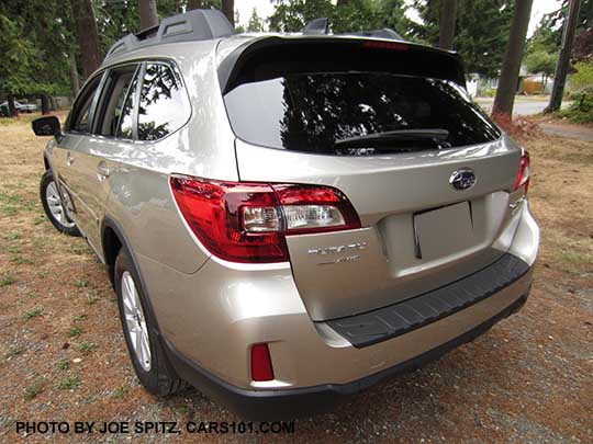 2016 Subaru Outback Premium rear view (notice the silver Premium model alloys) with optional rear bumpoer cover