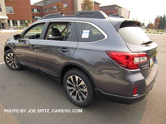 2016 Subaru Outback Limited, Carbide gray color shown, optional side modlings, rear bumper cover