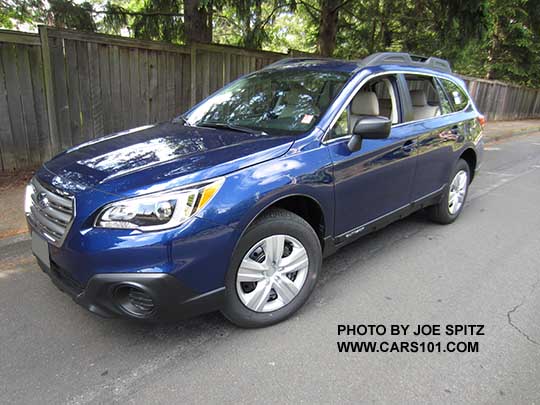 2016 Outback 2.5i. Lapis blue color. Notice the 2.5i model has black steel wheels with full wheel covers