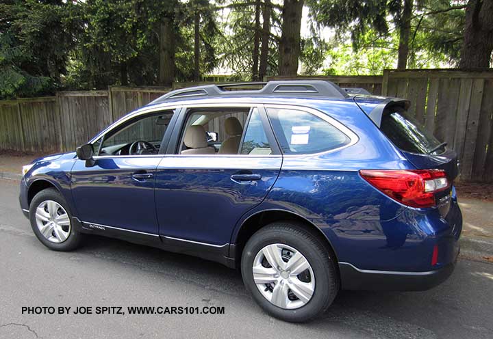 side view 2016 Subaru Outback 2.5i base model, lapis blue pearl