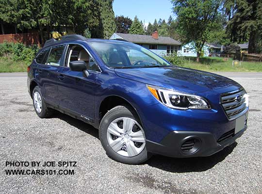 2016 Outback 2.5i. Lapis blue color. Notice the 2.5i model does not have dark tinted windows.