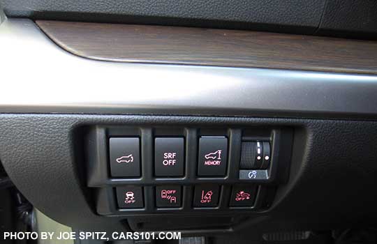 2017 Outback Touring driver controls. Touring model shown with metallic and matte woodgrain dash trim