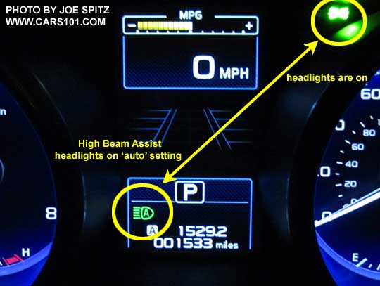2017 Subaru Outback dash gauge High Beam Assist on symbol.