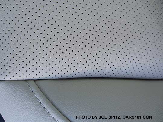 closeup 2017 Subaru Outback Limited warm ivory perforated leather