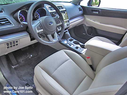 2017 Subaru Outback Limited warm ivory leather interior, with woodgrain dash trim