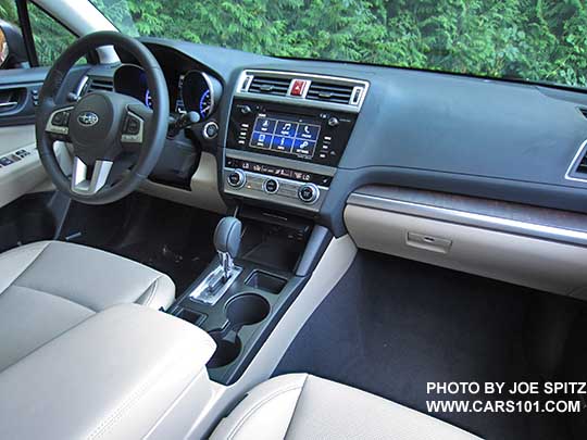 2017 Subaru Outback Limited warm ivory leather interior, with woodgrain dash trim