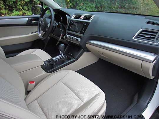 2017 Subaru Outback Premium warm ivory cloth interior, with textured silver dash trim
