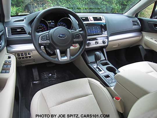 2017 Subaru Outback Premium warm ivory cloth interior, with textured silver dash trim