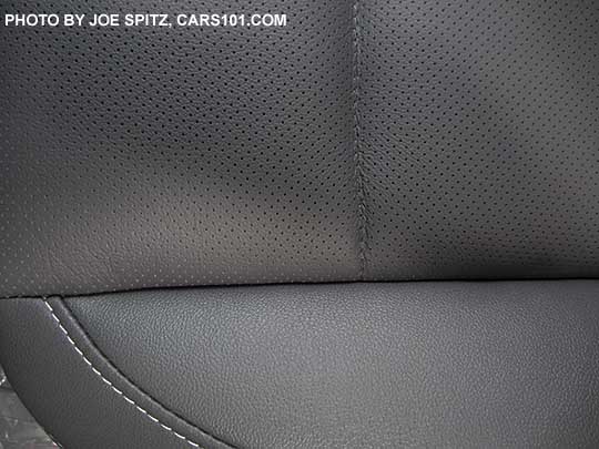 closeup 2017 Subaru Outback slate black leather, silver stitching
