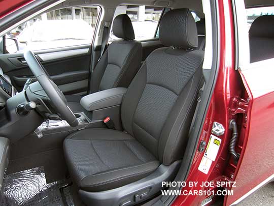 2017 Subaru Outback Premium model slate black cloth front seats. Venetian red shown