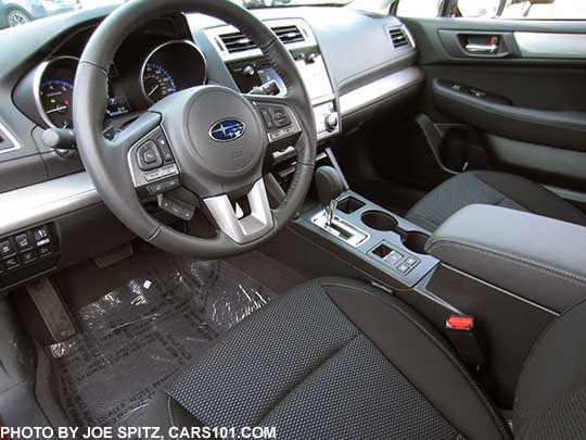 2017 Subaru Outback Premium interior with 7" audio, slate black cloth interior, with textured silver dash trim