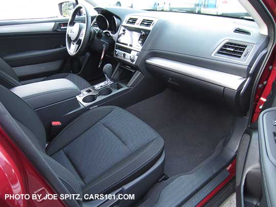 2017 Subaru Outback Premium interior with 7" audio, slate black cloth interior, with textured silver dash trim