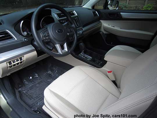 2017 Subaru Outback 2.5i base model, warm ivory cloth interior,  silver door and dash trim
